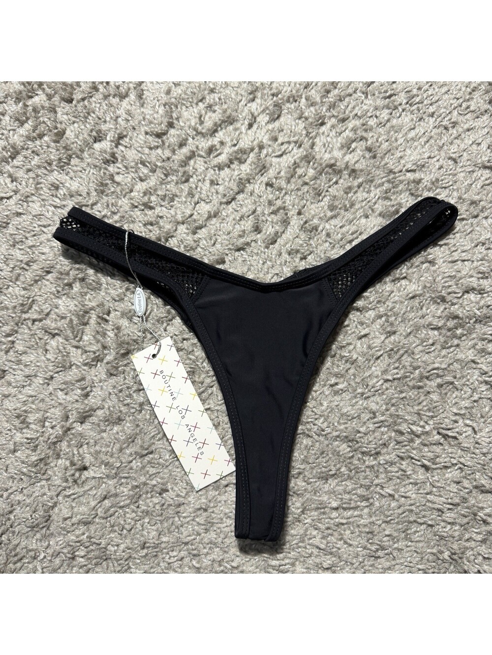 NWT Boutine LA Swim Women Sail Bikini Bottom Thong Mesh Black Size Medium